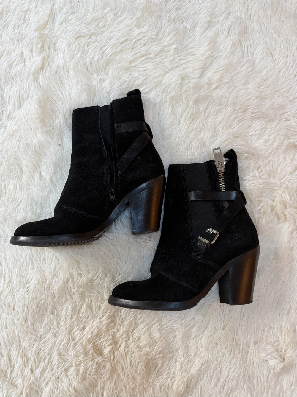 Diesel Black Suede Ankle Booties with Buckle Strap